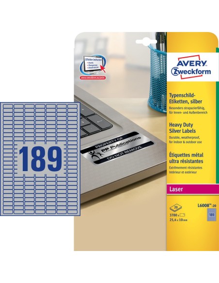 Etiquetas plateadas de poliéster 25.4 x 10 mm
