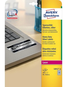 L6012-20 etiqueta autoadhesiva Rectángulo redondeado Permanente Plata 200 pieza(s)