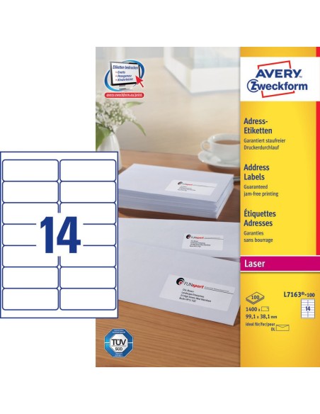 L7163-100 etiqueta autoadhesiva Rectángulo redondeado Permanente Blanco 1400 pieza(s)