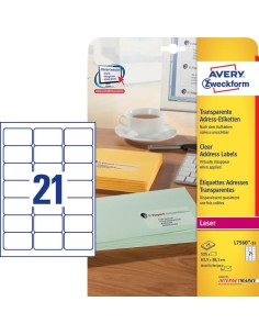 L7560-25 etiqueta autoadhesiva Rectángulo redondeado Permanente Transparente 525 pieza(s)