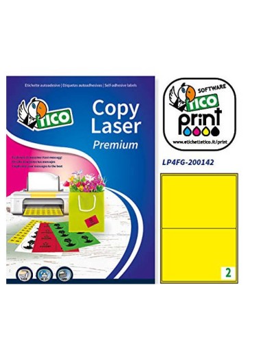 CAJA 70 HOJAS ETIQUETAS AMARILLO FLUORESCENTE CON ESQUINAS REDONDAS-LÁSER/INYECCIÓN DE TINTA/FOTOCOPIADORAS-200X142 MM TICO LP4F