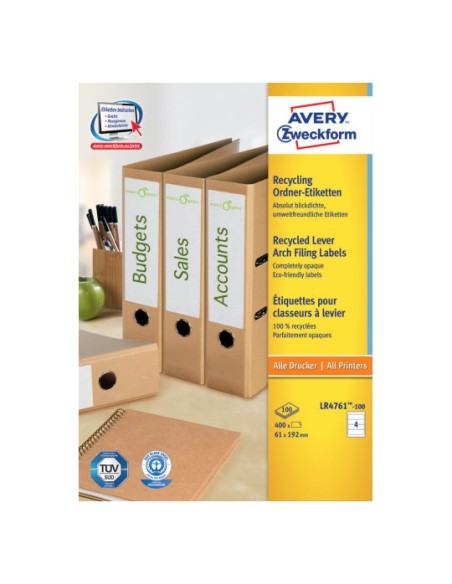 LR4761-100 etiqueta autoadhesiva Rectángulo redondeado Permanente Blanco 400 pieza(s)