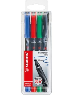 OHPen universal permanent, 4 Pack marcador permanente Punta redonda Negro, Azul, Verde, Rojo 4 pieza(s)