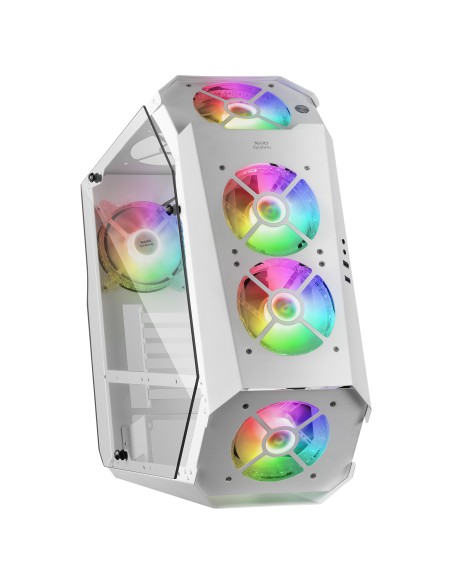 MC51W Blanco Caja PC Gaming ATX Doble Cristal Templado 5x Ventilador RGB 12cm