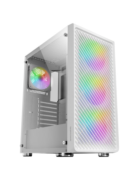 MC-F Blanco, Semitorre Gaming ATX, Ventana Completa Cristal Templado, Frontal Metal-Mesh, 4x Ventiladores ARGB 120mm