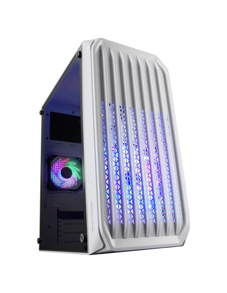 MC-S2 Blanco Caja PC Compacta Gaming Micro-ATX 2 Ventiladores FRGB Raibow con Rejilla Frontal Ventana Lateral Completa