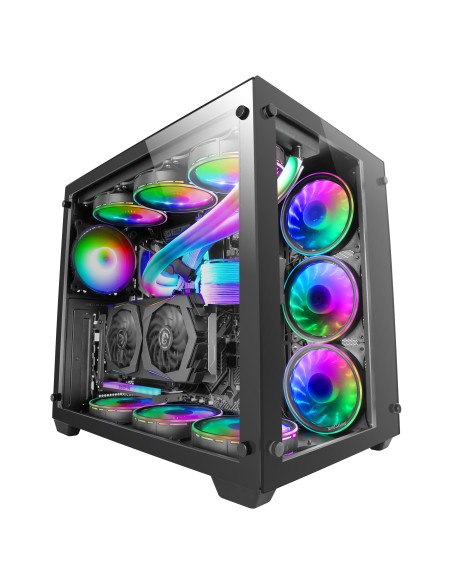 MCV3 Negro Torre Gaming Custom XXL E-ATX Ventana Cristal Templado Lateral y Frontal Estructura Modular Doble Cámara