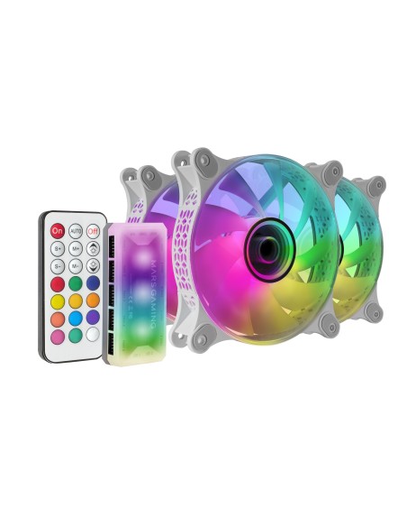 MF-3DKIT Blanco Kit 3 Ventiladores ARGB 360° 12cm Espejo Infinito 3D Sistema Anti-vibraciones Controlador ARGB Mando a Distancia