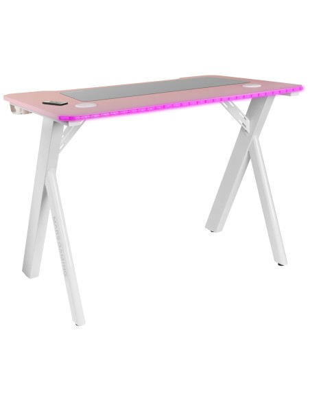MGD100RGB Mesa Gaming RGB Alfombrilla XXL Soporte Cascos + Botella 100x60cm Rosa
