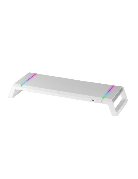 MGS-ONE Blanco Soporte Monitor RGB Chroma Tamaño Ajustable Soporte Smartphone y Tablet USB Frontal 2.0