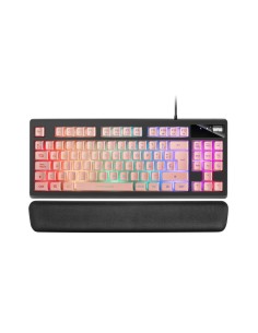 MKAXPES Teclado Compacto TKL H-Mech Iluminación RGB 9 Efectos Reposamuñecas Gel Rosa Idioma Español