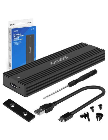 AK-84 caja para disco duro externo Caja externa para unidad de estado sólido (SSD) Negro M.2