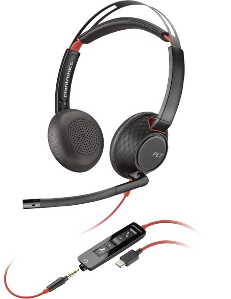 Auriculares estéreo Blackwire 5220 USB-C + Conector de 3,5 mm + Adaptador USB-C/A