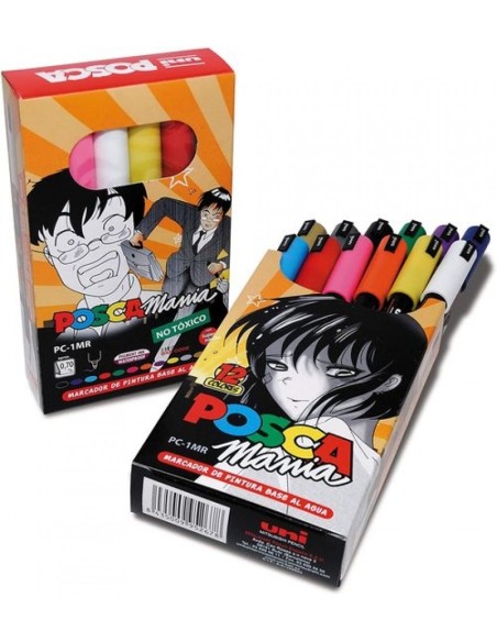 Estuche 12 rotuladores posca pc 1mr 07mm uni ball caja mania colores surtidos