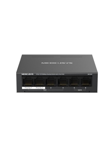 MS106P switch No administrado Fast Ethernet (10/100) Energía sobre Ethernet (PoE) Montaje en pared/escritorio Negro