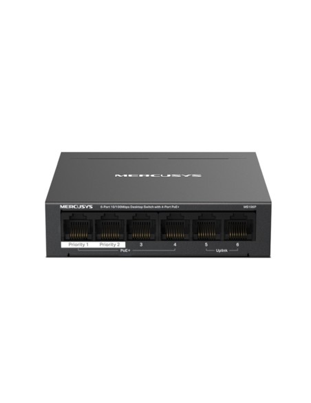 MS106P switch No administrado Fast Ethernet (10/100) Energía sobre Ethernet (PoE) Montaje en pared/escritorio Negro