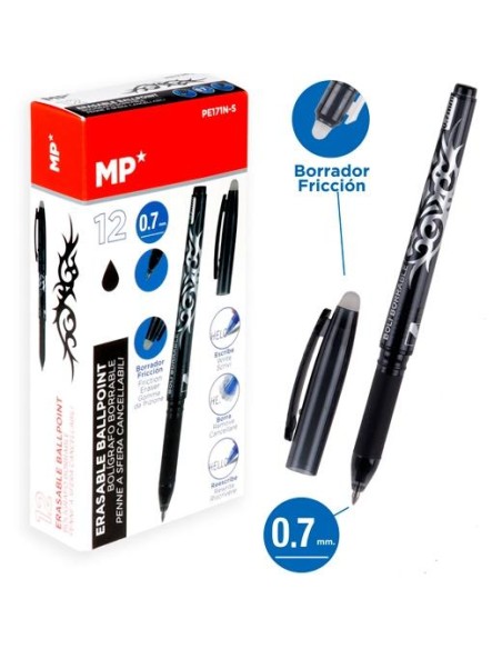 MP BOLIGRAFO CON CAPUCHÓN BORRABLE RETRÁCTIL 0.7MM NEGRO