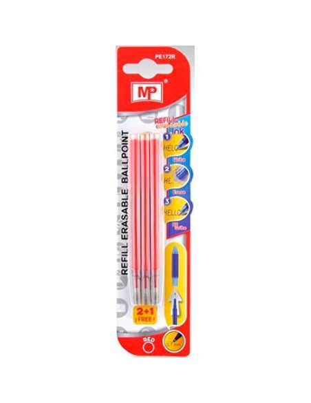 MP RECAMBIO BOLIGRAFO BORRABLE RETRÁCTIL 0.7MM PACK 3 UDS ROJO