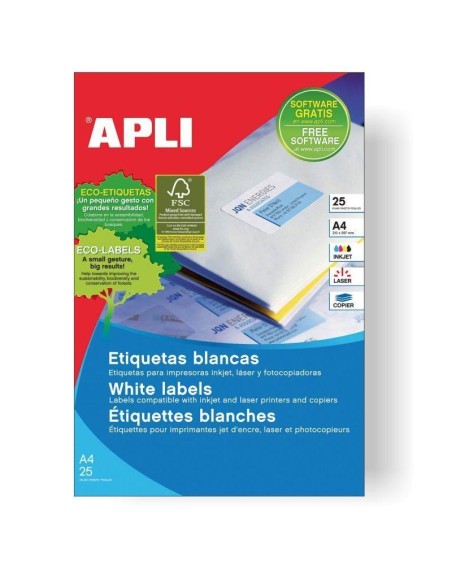 APLI ETIQUETAS REDONDAS BLANCO PARA INKJET, LÁSER Y FOTOCOPIADORAS / 40MM / CIRCULOS - 25 HOJAS-