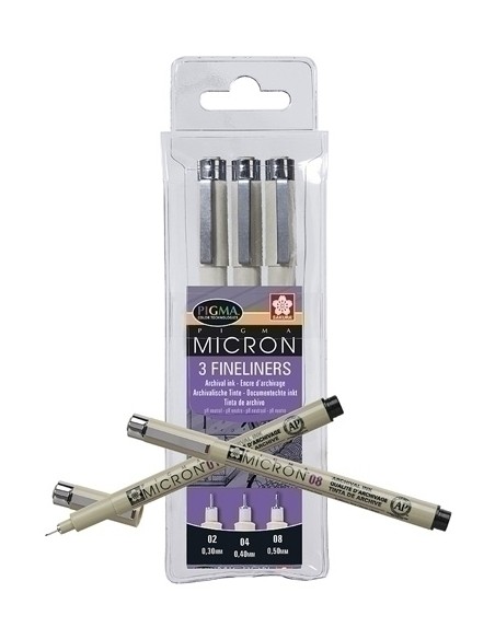 TALENS SAKURA ESTUCHE DE 3 ROTULADORES PERMANENTES PIGMA MICRON FINELINER NEGRO