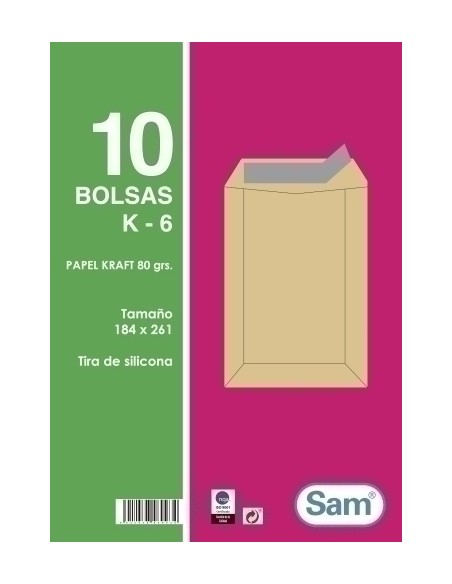 BOLSA SAM 184x261 KRAFT 80g PAQ.10 - Pack de 25 unidades