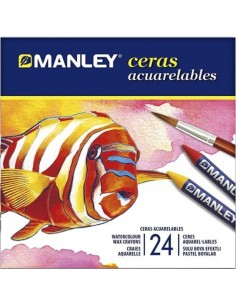 ESTUCHE 24 CERAS MANLEY ACUARELABLES COLORES SURTIDOS