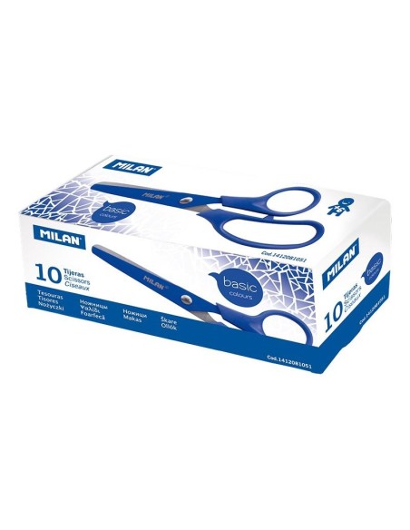 MILAN TIJERAS BASIC COLOURS DIESTROS 13,4CM ASIMÉTRICAS AZUL -CAJA 10U-