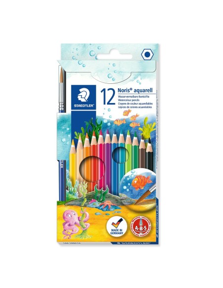 Noris aquarell 144 10 Negro, Azul, Burdeos, Marrón, Verde, Verde claro, Mauve, Marina, Naranja, Melocotón, Rojo, Amarillo 12 pie