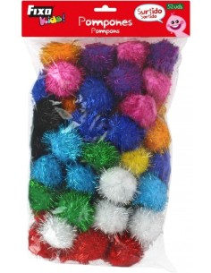 PAQ 52 POMPONES 5CM BRILLANTES SURTIDOS FIXO