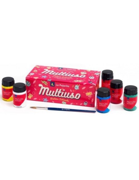 Estuche 6 botes pintura satinada la pajarita colores surtidos 35 ml pincel