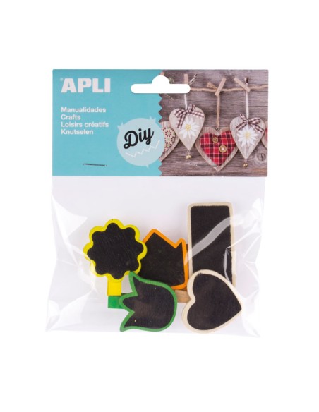 BOLSA 5U MINI PINZAS MADERA PIZARRA APLI 14783