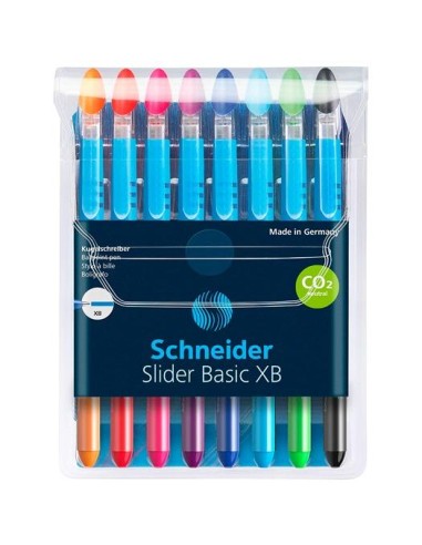 SCHNEIDER BOLÍGRAFO SLIDER BASIC F + 2 GRATIS COLORES SURTIDOS -ESTUCHE 8U-