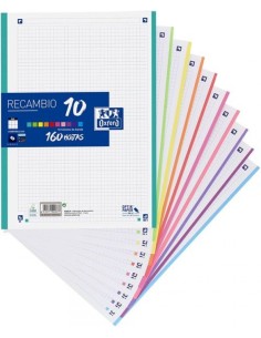 Recambio multicolor a4 160h 90g 4 taladros cuadricula 5x5 con 10 colores de banda