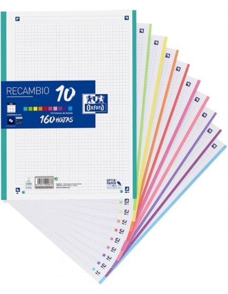 Recambio multicolor a4 160h 90g 4 taladros cuadricula 5x5 con 10 colores de banda