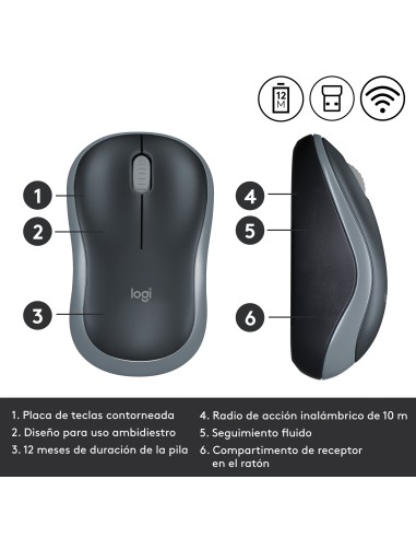 M185 ratón Ambidextro RF inalámbrico Óptico 1000 DPI