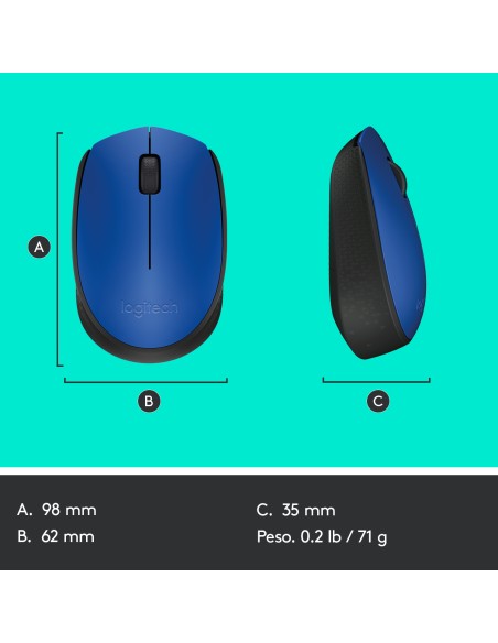 M171 Blue-K ratón Ambidextro RF inalámbrico Óptico 1000 DPI