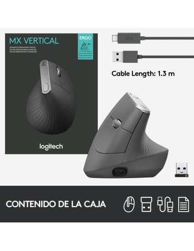 MX Vertical ratón mano derecha RF Wireless + Bluetooth Óptico 4000 DPI