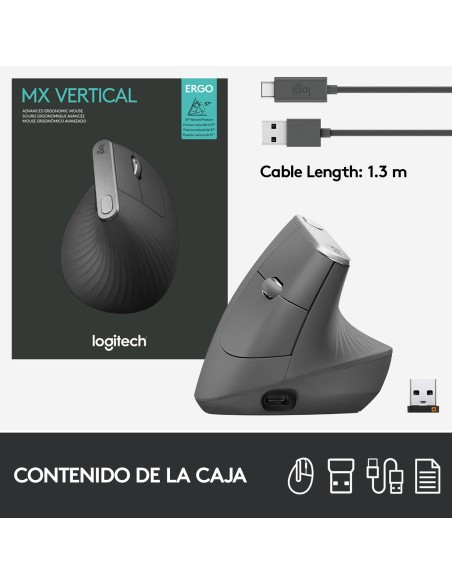 MX Vertical ratón mano derecha RF Wireless + Bluetooth Óptico 4000 DPI MX Vertical ratón mano derecha RF Wireless + Bluetooth Óptico 4000 DPI