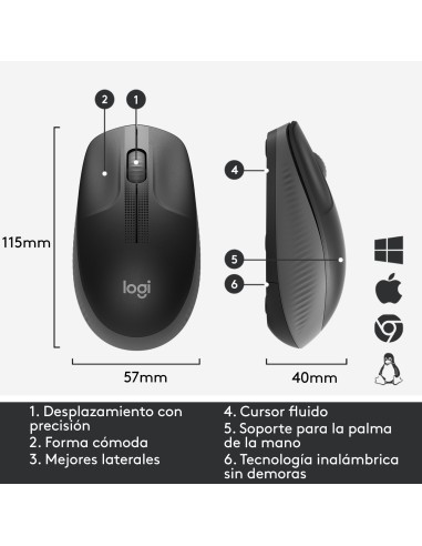 M190 ratón Ambidextro RF inalámbrico Óptico 1000 DPI