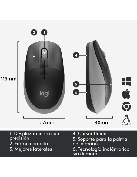 M190 ratón Ambidextro RF inalámbrico Óptico 1000 DPI