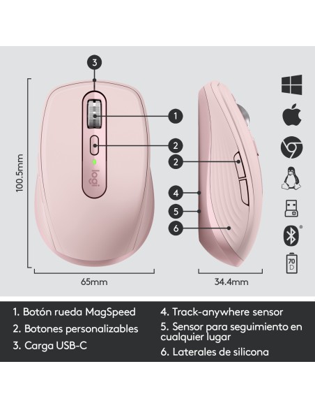 MX Anywhere 3 ratón mano derecha RF Wireless + Bluetooth Laser 4000 DPI