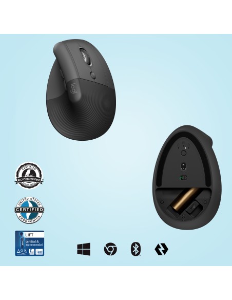 Lift ratón mano derecha RF Wireless + Bluetooth Óptico 4000 DPI