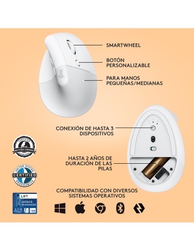Lift ratón mano derecha RF Wireless + Bluetooth Óptico 4000 DPI