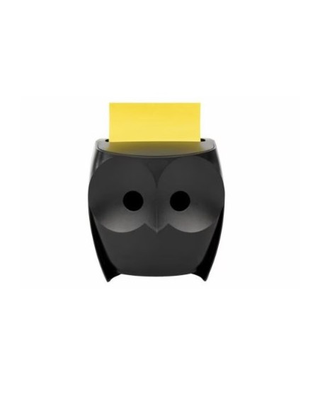 Dispensador Buho Negro Z-Notes con Block Notas Amarillo Súper Sticky 76x76