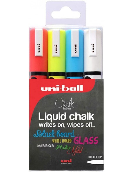 Estuche 4 rotuladores tiza liquida uni chalk marker pwe 5m