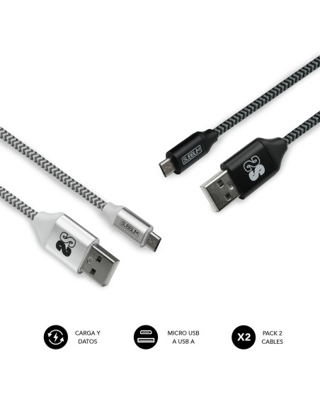 PACK 2 CABLES USB A MICRO USB (2.4A) 1M BLACK/SILVER