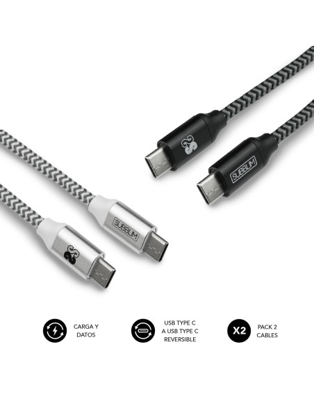 PACK 2 CABLES USB TIPO USB-C A USB-C 1 M BLACK/SILVER