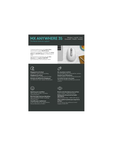 MX Anywhere 3S ratón mano derecha RF Wireless + Bluetooth Laser 8000 DPI