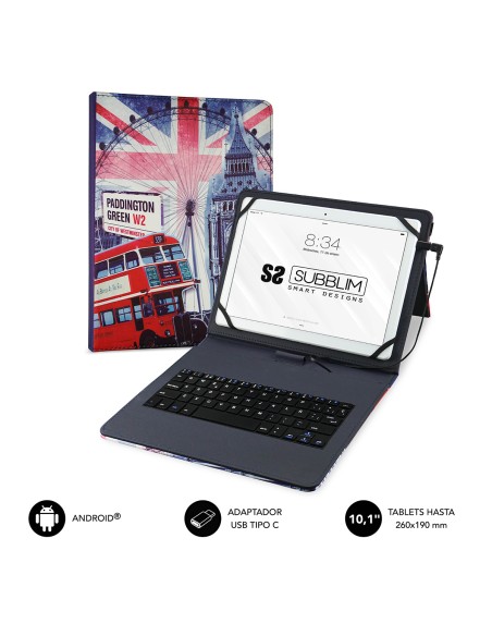 Funda con Teclado Micro USB - USB C KEYTAB USB 10,1" England Funda con Teclado Micro USB - USB C KEYTAB USB 10,1" England