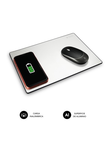 Alfombrilla con cargador Inalámbrico Mousepad Wireless Charger Aluminum Silver 10W Alfombrilla con cargador Inalámbrico Mousepad Wireless Charger Aluminum Silver 10W
